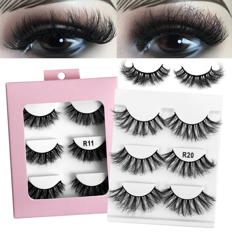 

Newest 3 Pairs Thick Curly Crisscross False Eyelashes Set Soft & Vivid Hand Made Reusable Multilayer 3D Mink Fake Lashes