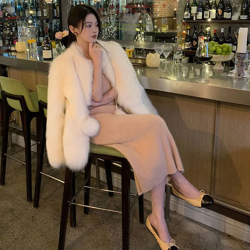 Осеннее Женское пальто из искусственного лисьего меха Модный зимний однотонный