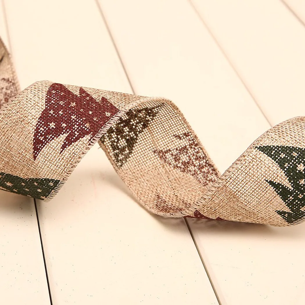 

2M Christmas Decoration Ribbon Bows Printed Grosgrain Ribbons Linen Snowflake Xmas Tree Decor Ribbon Christmas Ornaments Bows