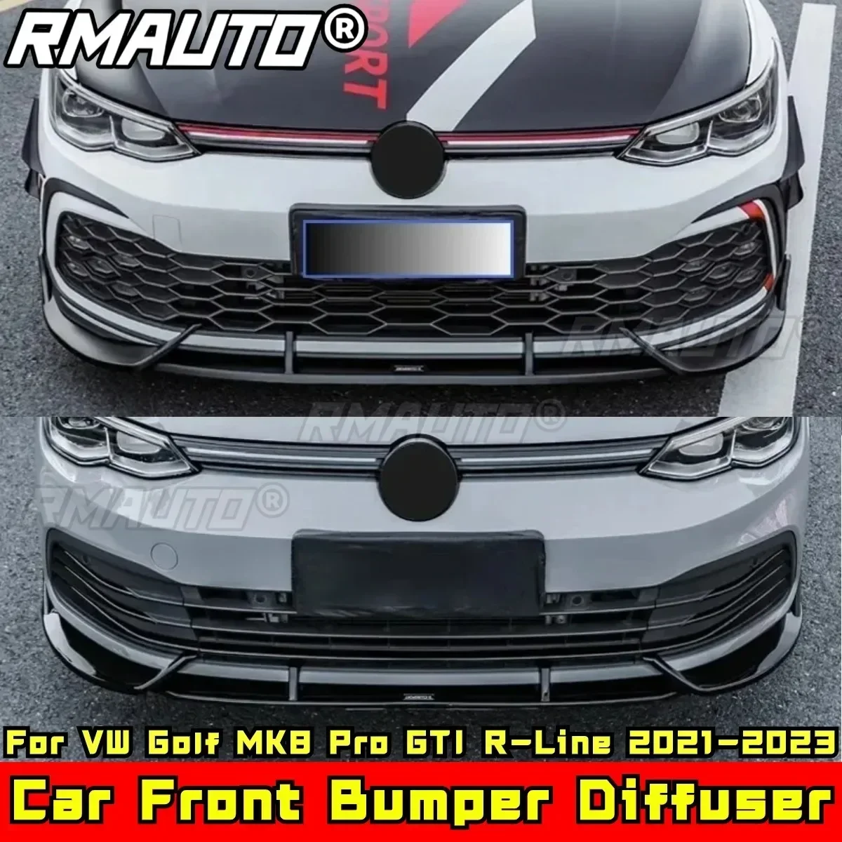 Для Golf MK8 Pro GTI R-Line Body Kit Спойлер переднего бампера Глянцевый черный VW 2021-2023