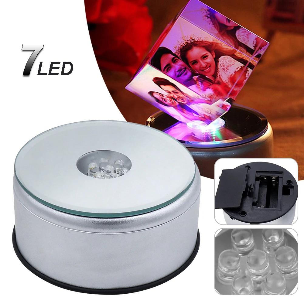 

7 LED 3D Crystal Trophy 360 Rotating Electric Light Stand Base Display