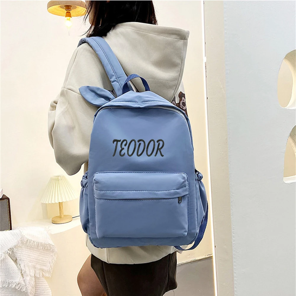 Персонализированное имя с кроличьими ушками однотонный рюкзак для школьников