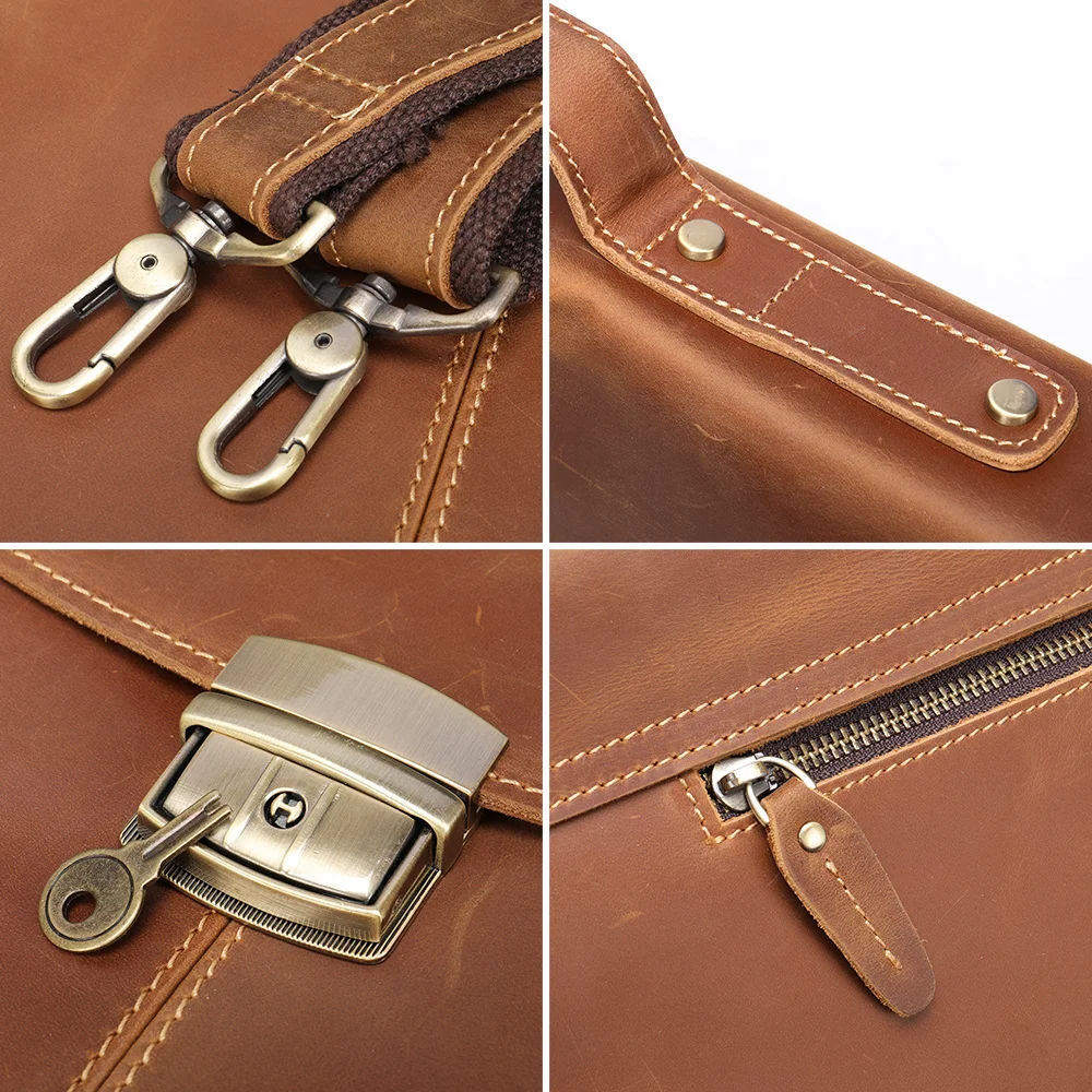 Портфель Crazy Horse из натуральной кожи для мужчин подходит ноутбука 15 6 дюйма Сумка