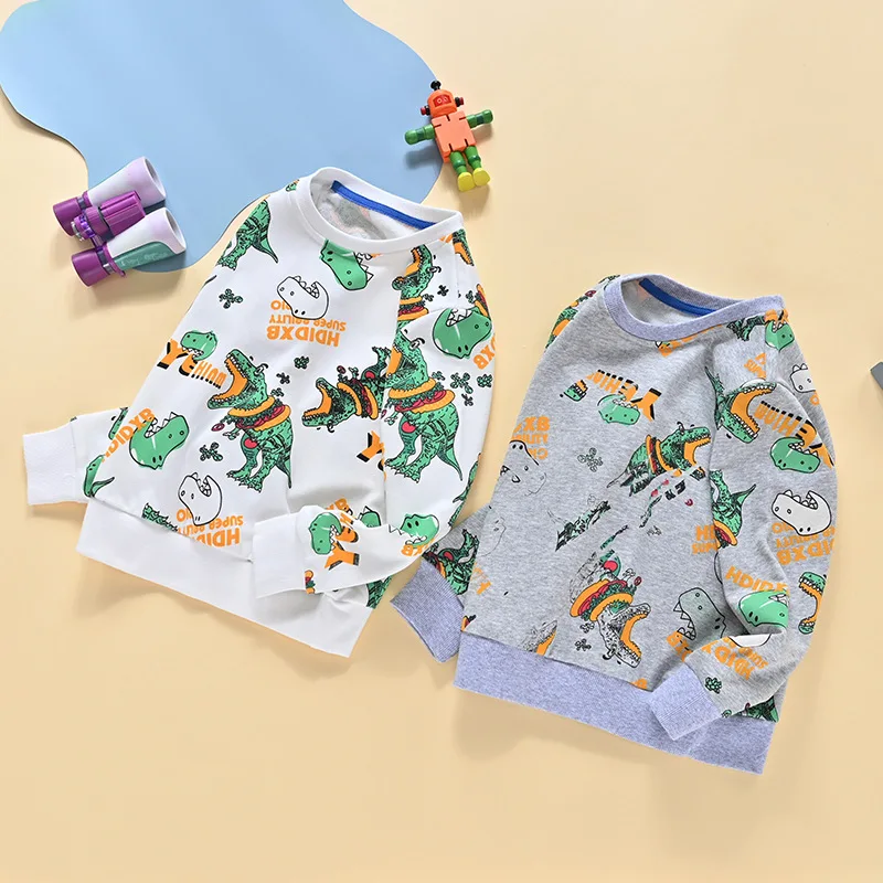 

New Fashion Kids Boys Sweatshirts Korean Cartoon Dinosaur Pullover Hoodies Tops Toddler Baby Outerwear Sport Clothes 2-12 Years