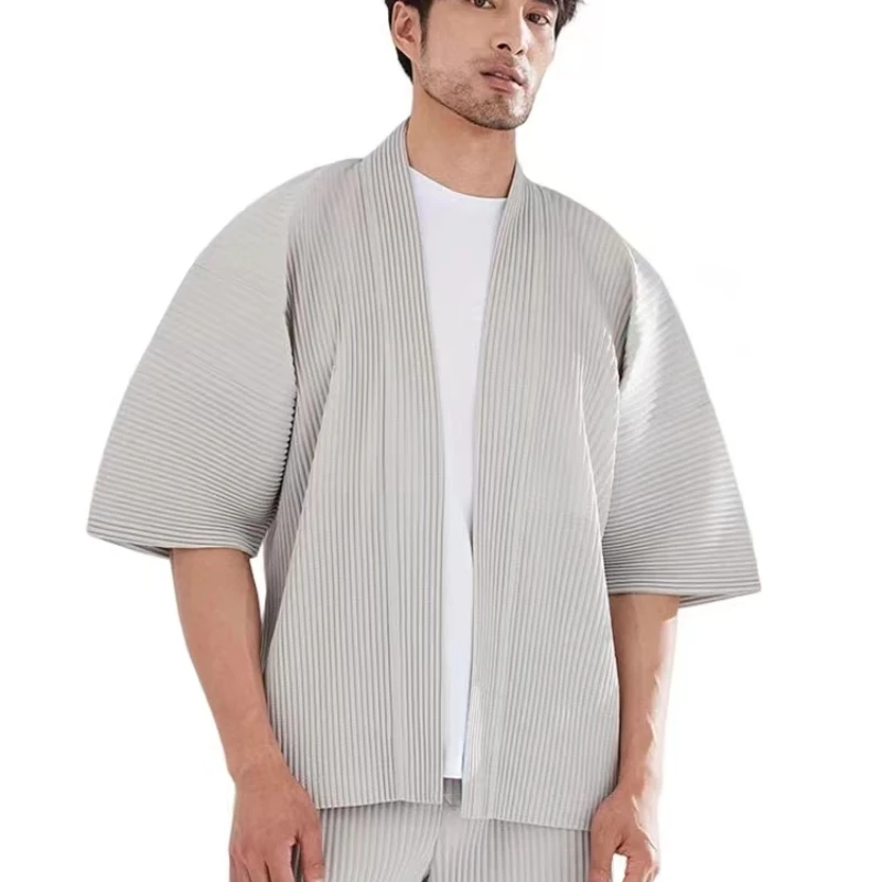 

Issey Miyake Homme Plisse Men's Half Sleeve Shirts 2023 Summer Rugged Suit Gown Drop Ruched Casual Cotton Oversized Tops JL125