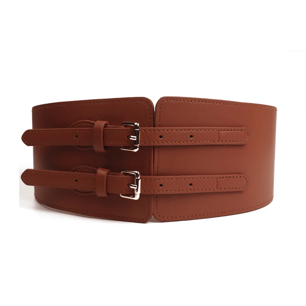 2023New brown black Retro style double-row needle buckle PU leather waist cover for women Luxury designer belt for women SCM0086