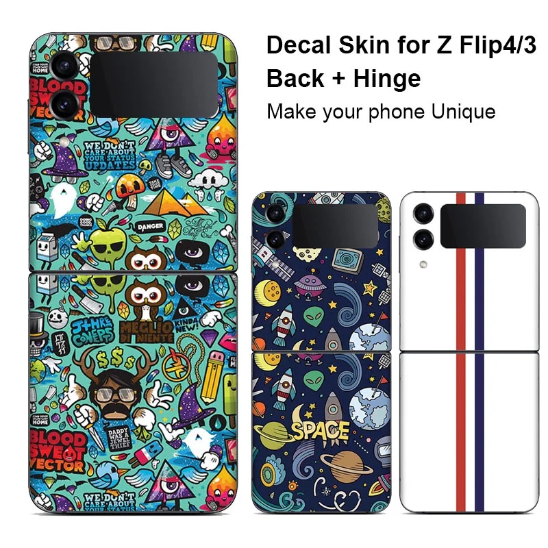 

Colorful Cartoon Back + Hinge Skin for Samsung Galaxy Z Flip 4 3 5 Rear Screen Protector Film Cover Flip5 3M Wrap Sticker