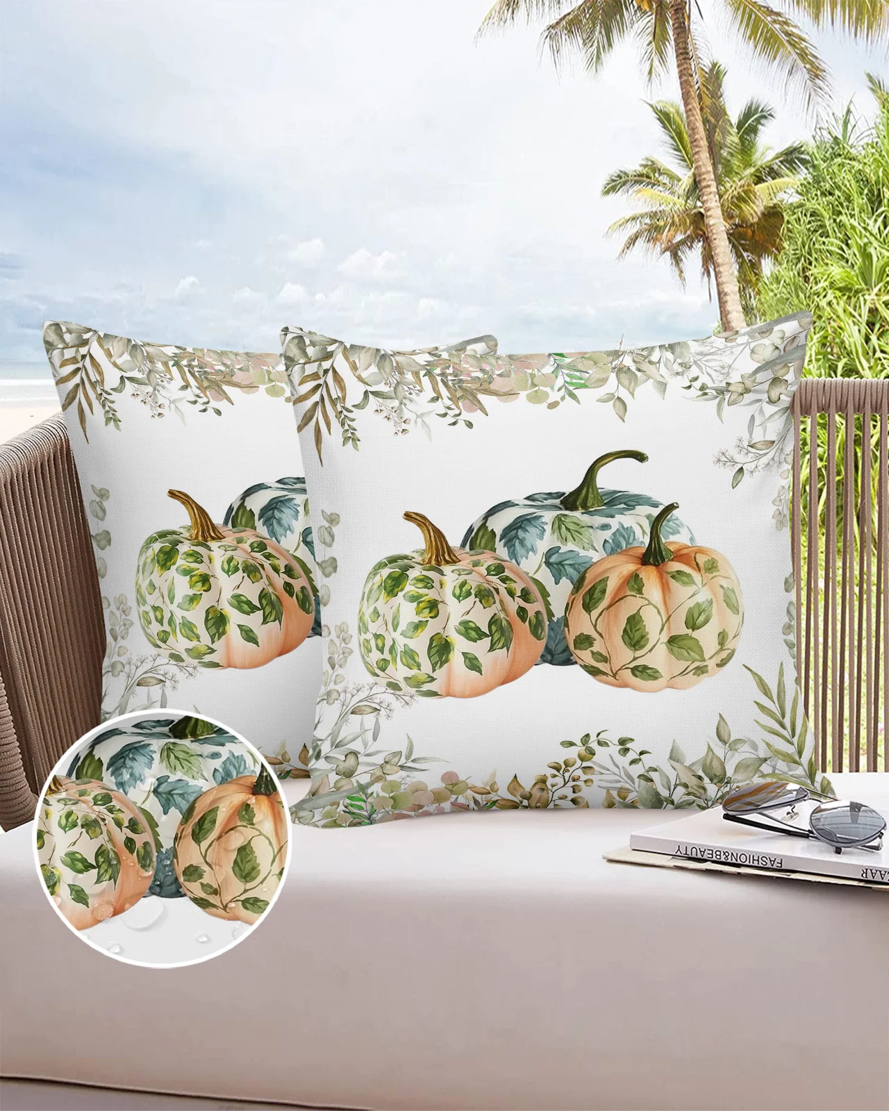 

2/4PCS Pumpkin Hand Painted Gradient Autumn Waterproof Decorative Sofa Pillowcase Case Garden Yard Cushion Cover