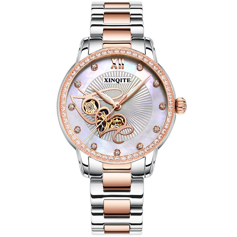 

Женские часы, автоматические механические часы с алмазной инкрустацией, водонепроницаемые часы с ремешком из нержавеющей стали для женщин