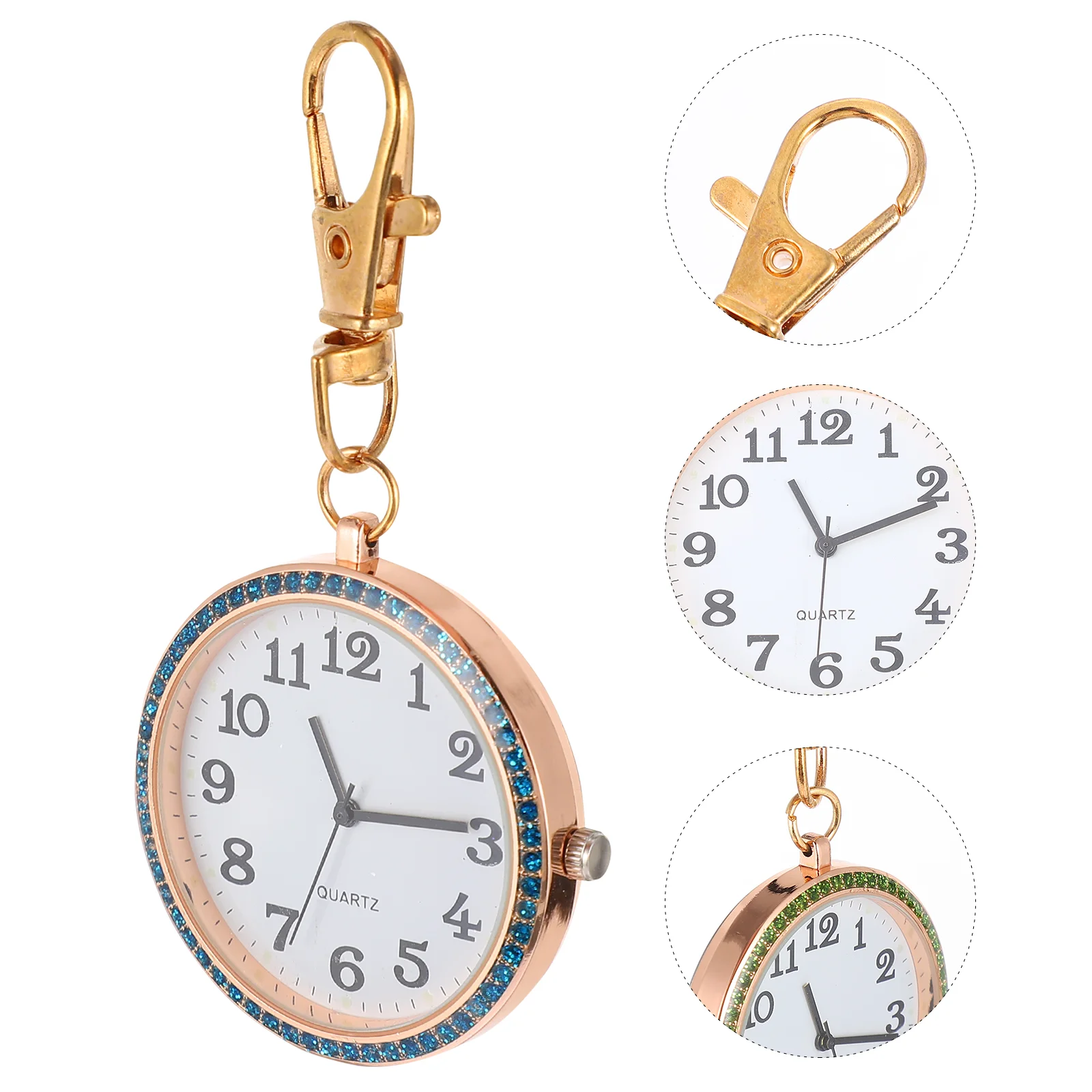 

2Pcs Keychain Pocket Watch Rhinestone Hanging Lapel Key Holder For Belt Doctors Fob Brooch Watch for Nurses Doctors Students