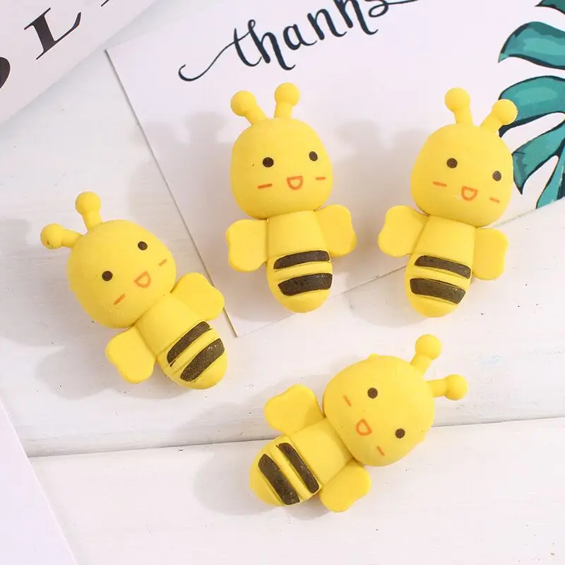 

4 Pcs/pack Kawaii Bee Cute Shape Pencil Eraser School Supplies Student Stationery Wipe Clean Rubber Fun Eraser Wholesale
