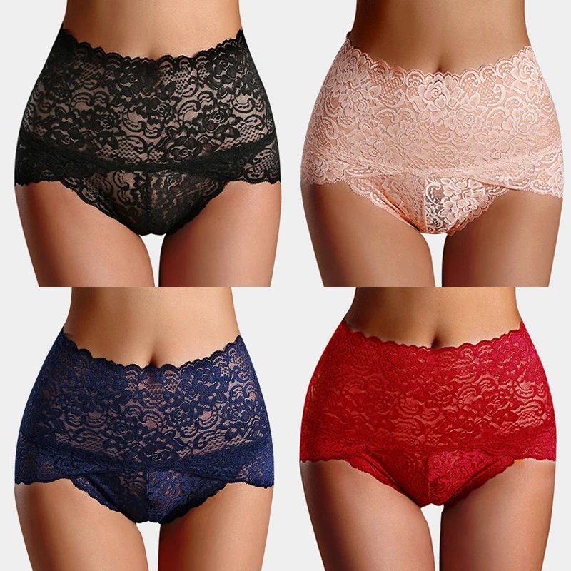 

Women s Lace Panty Sexy Stretched High Waist Panty Ladies Breathable Cozy Briefs Full Coverage Underwear Full Trimmed Knicker