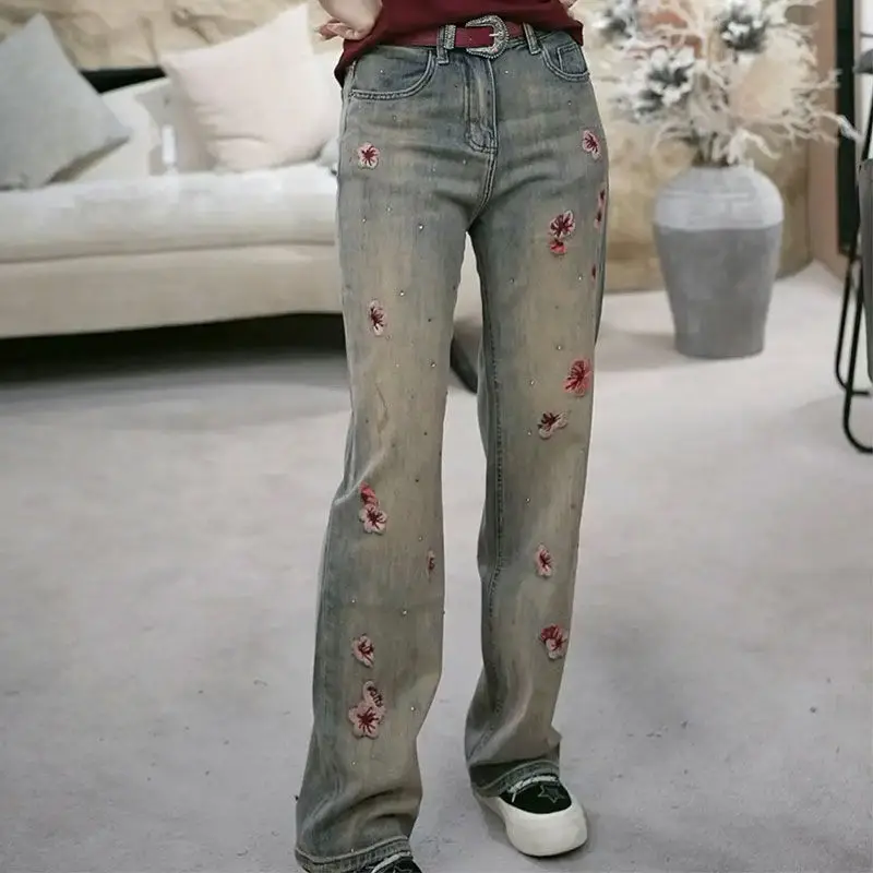 

Джинсы женские, Новинка лета 2023, широкие брюки с завышенной талией, модные Универсальные прямые брюки в Корейском стиле