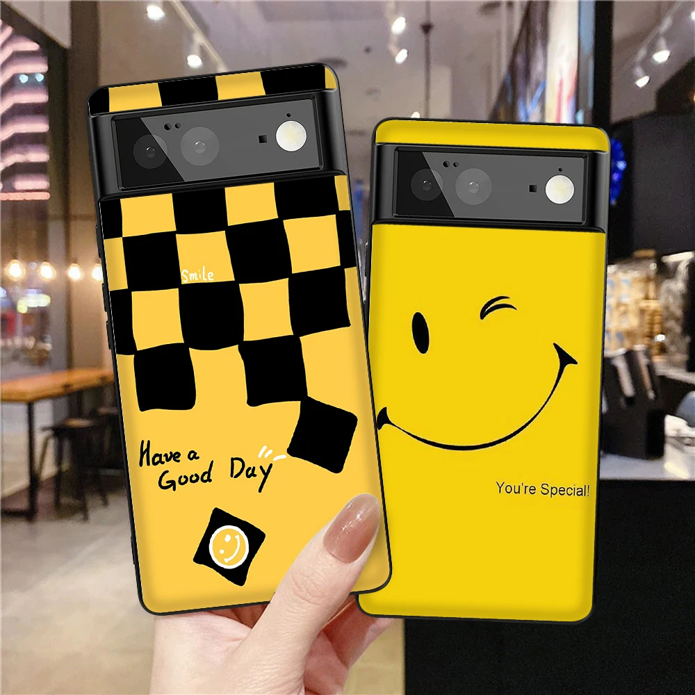 

Grid Smile Text Label Case for Google Pixel 7 Pro 6a 6 6Pro 2 3 3a 4 4a 5 5a 5G XL Black Soft TPU Protection Back Cover Fundas