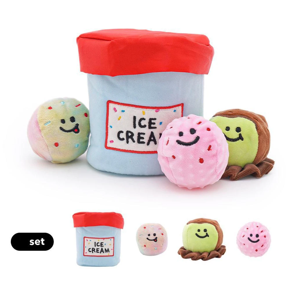 

Ice Cream Tub Design Dog Interactive Fetch Game Balls Squeaker Ball Pet Training Snuffle Toys Energy Relieve Toys