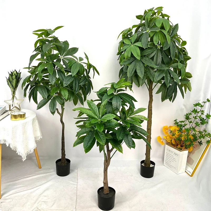 

120/150cm Artificial Tree Pachira Macrocarpa Green Plants Bonsai Fake Plastic Leaves for Home Living Room Office Mall Decoration