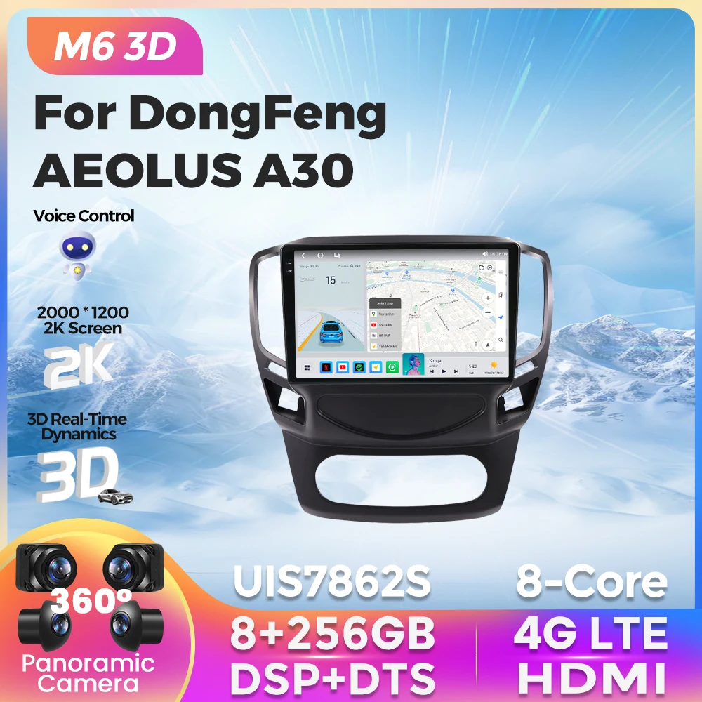 

M6 Pro 3D UIS7862S Беспроводной Carplay Автомагнитола 2Din 8G+256G Для DongFeng AEOLUS A30 Android 12 Навигация GPS Мультимедиа Видеоплеер
