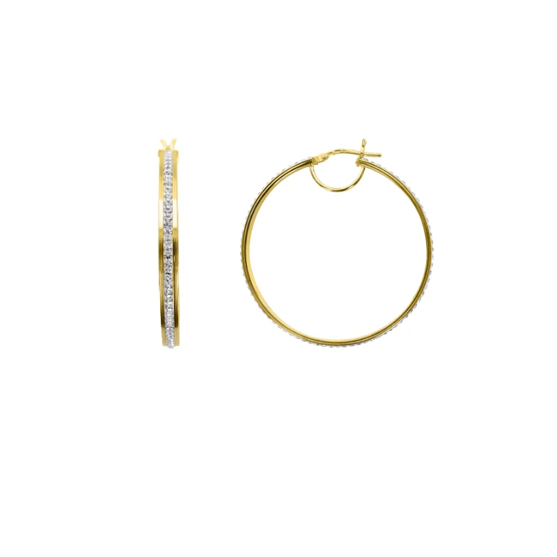 

Brilliance Fine Jewelry Women's 14K Gold Plated Sterling Silver Classic Crystal Round Hoop Adults Earring