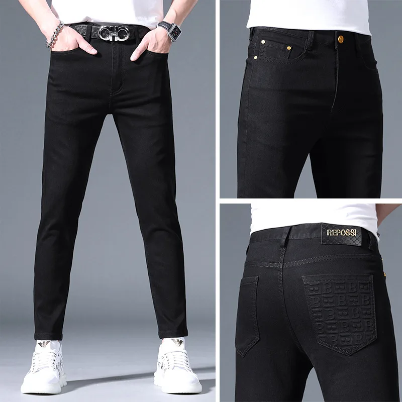 Белые джинсы для мужчин новинка облегающие модные черные повседневные брюки с