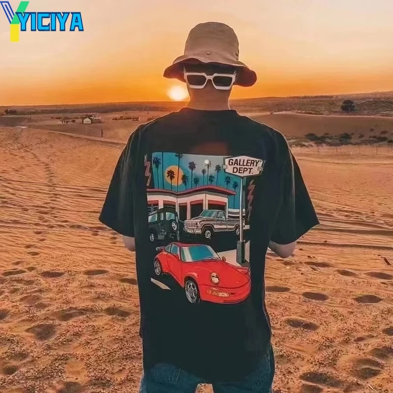 

Футболка YICIYA в американском ретро-стиле с коротким рукавом для мужчин и женщин, Мужская свободная Универсальная футболка в стиле ins с коротк...