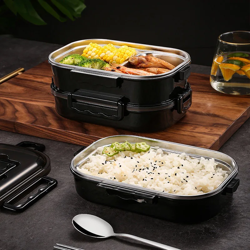 

Insulated Lunch Box 304 Stainless Steel Portable Business Simple 1/2 Layers Microwavable Leakproof Food Compartment Bento Boxs