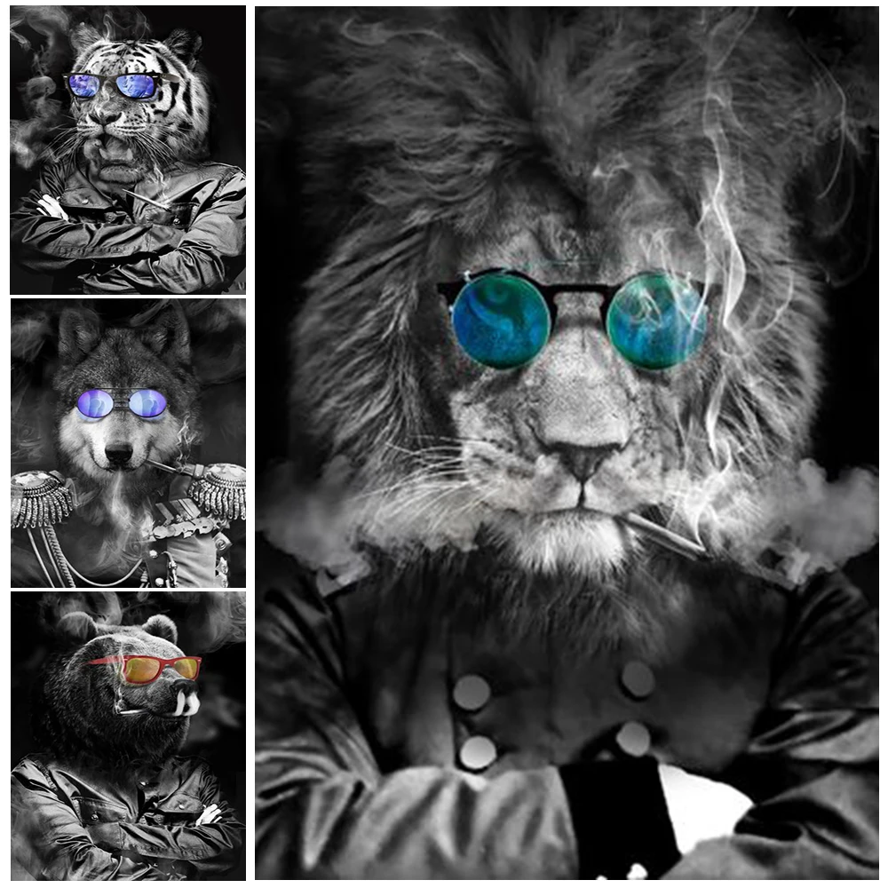 

Happy Cool Wild Animals Tiger Posters Wall Pictures For Living Room Nordic Poster Wall Art Canvas Painting Home Decor Unframed