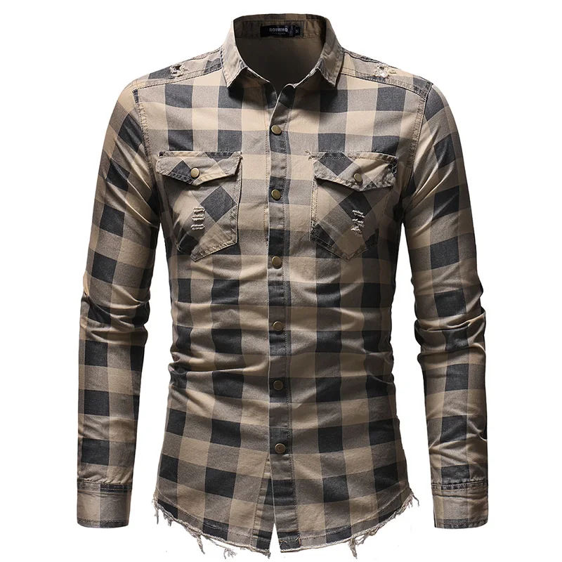 

2023 Spring and Autumn New Fashion Casual Men Shirt Long Sleeve plaid Slim Fit Shirt Men High Quality Cotton shirt Mens Clothes