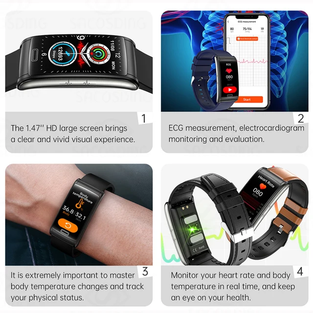 2023 Blood Sugar Smart Watches Men ECG+PPG Heart Rate Blood Pressure Fitness Bracelet IP68 Waterproof Smartwatch For Android ios 2