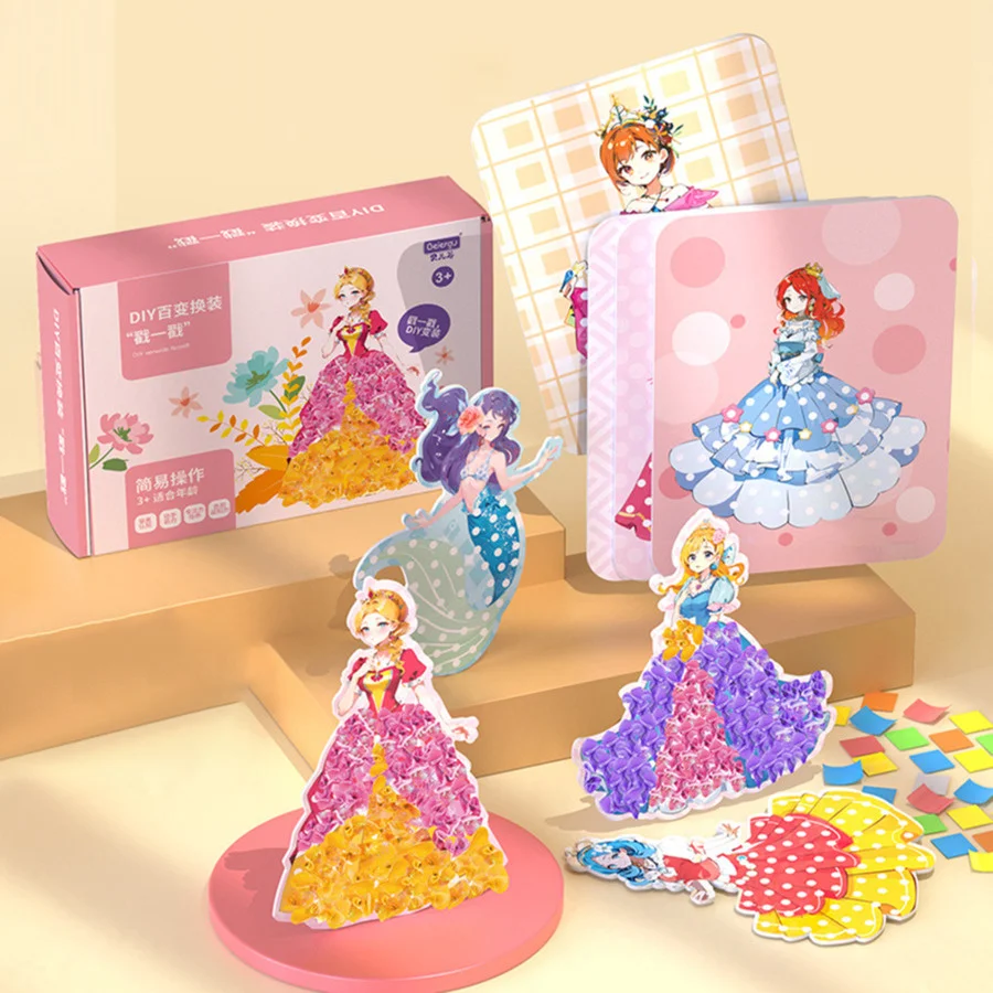

Painting Sticker DIY Craft Toys Kid Art Girls Poking Princess Dress Handmade Magical Children Gifts DIY Poke Toys