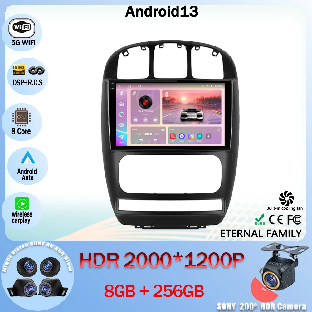 

Android 13 Car Radio Multimedia Video Player Navigation GPS For Dodge Caravan 4 For Chrysler Voyager RG RS Town 2000 - 2007 WIFI