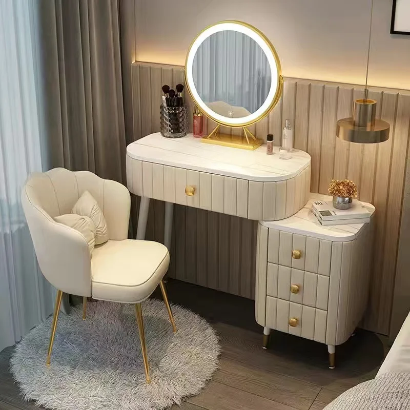 

Light Dressing Table Makeup Mirror Comfortable White Drawer Makeup Vanity Cabinet Storage Schmincktisch Room Furniture SZT001