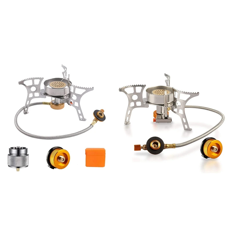 

Portable Camping Stove Burner With Piezo Ignition, Types Propane Stove Adapter, Folding Copper Core Backpacking Stove