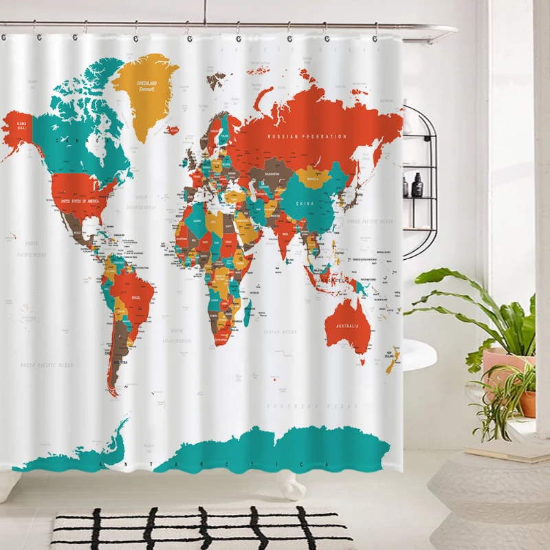 Industrial Luxury Shower Curtain Decor Modern Nordic Map Shower Curtain Bathroom Products Rideaux De Douche Home Garden Supplies