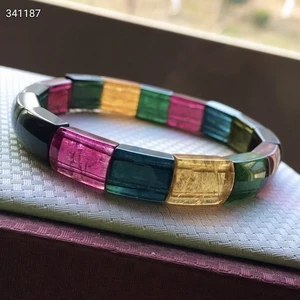 Natural Rainbow Tourmaline Bracelet Clear Rectangle Beads 9/12/6mm Brazil Colorful Tourmaline Women Men AAAAAAA