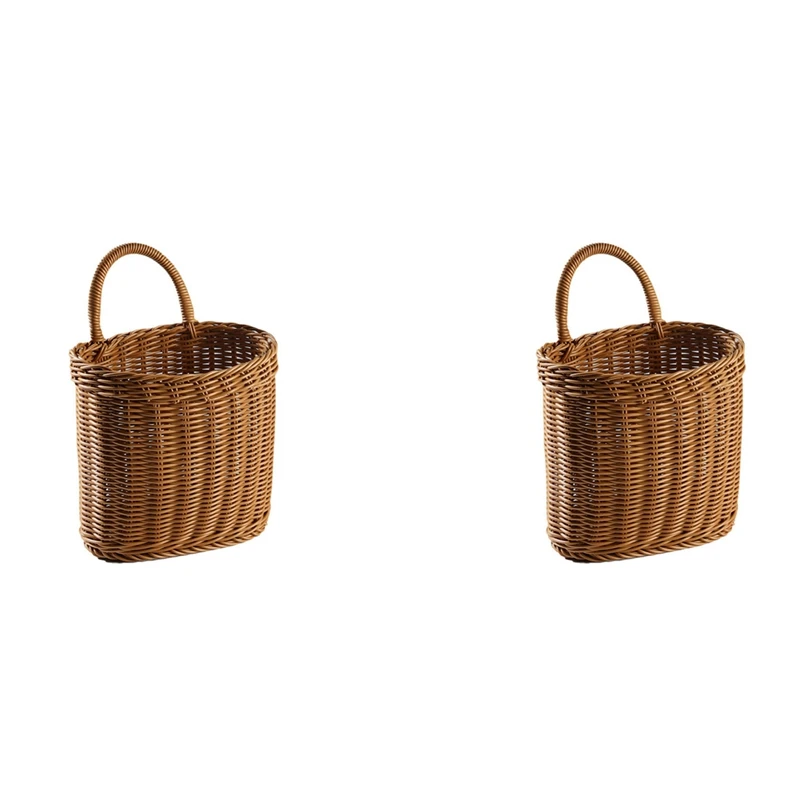 

2X кухонная корзинка для хранения с ручкой, тканые подвесные корзины для гостиной, фрукты, мелочи, корзины ручной работы-S