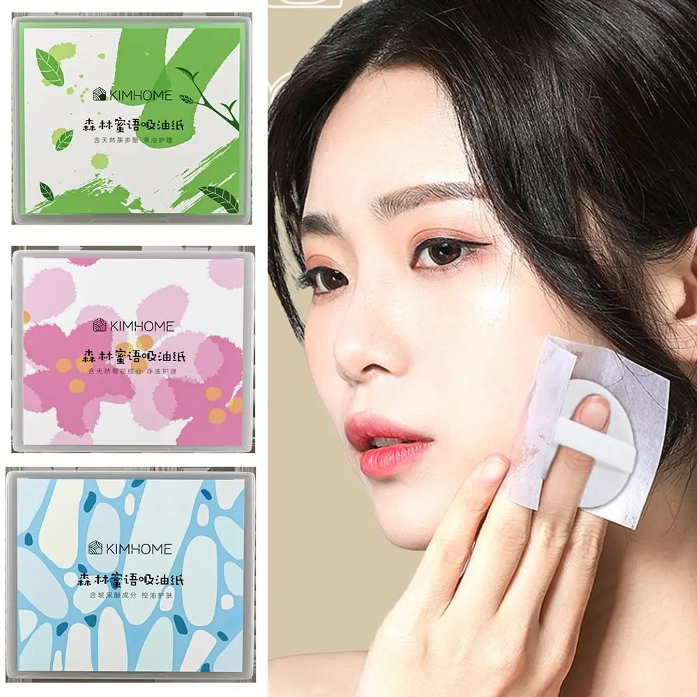 

80cs Face Oil Blotting Paper with Mirror Powder Puff Matting Face Wipes Facial Cleanser Disposable Oil-absorbing Cleaning Tool