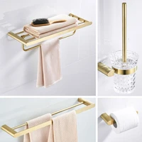 toothbrush holder metal brushed gold bathroom hardware set double towel holder wall mount toilet roll paper holderrobe hook