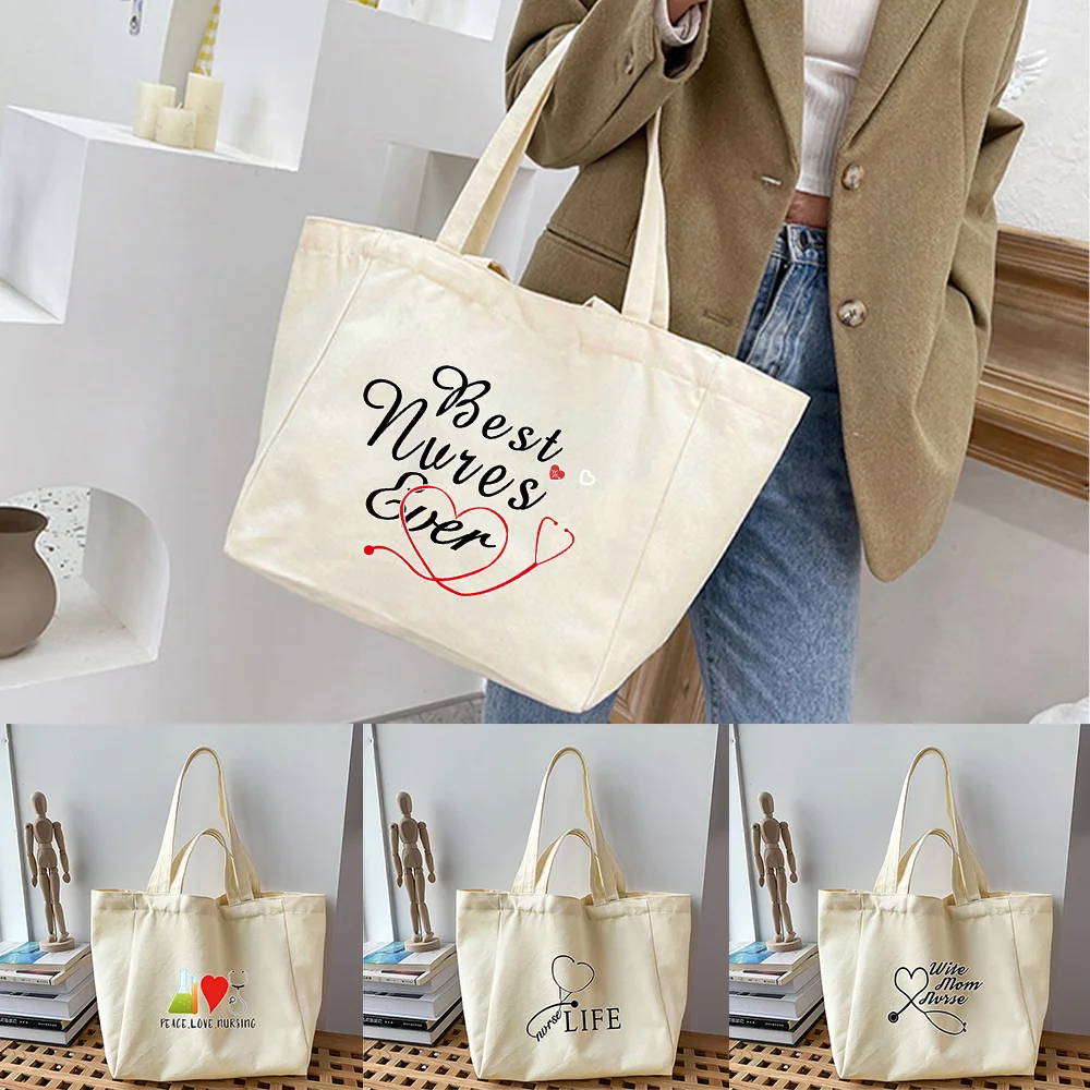 

Nurse Series Print Shopping Bags Large Capacity Canvas Tote Bag Harajuku Trend Shoulder Bag Reusable Eco Tote Bag Casual HandBag
