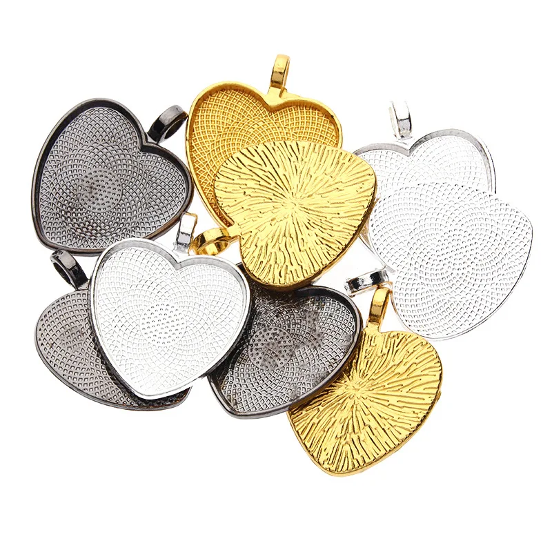 

5pcs Alloy Pendant Settings Blank Cameo Base Fit 25mm Heart Shaped Gemstone Tray Pendant For Jewelry Making Accessories Supplies