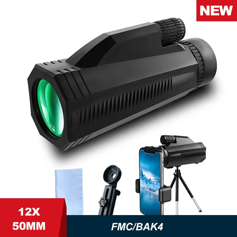 

Монокулярный телескоп 12X50 с держателем для смартфона и штативом, объектив 50 мм для наблюдения за птицами, концертов, путешествий, охоты
