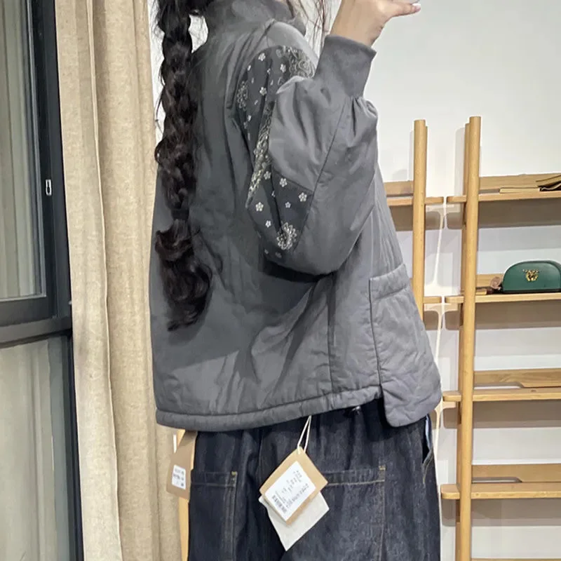 Осенне-зимний пуловер в стиле ретро с цветочным рисунком Женская Стеганая куртка