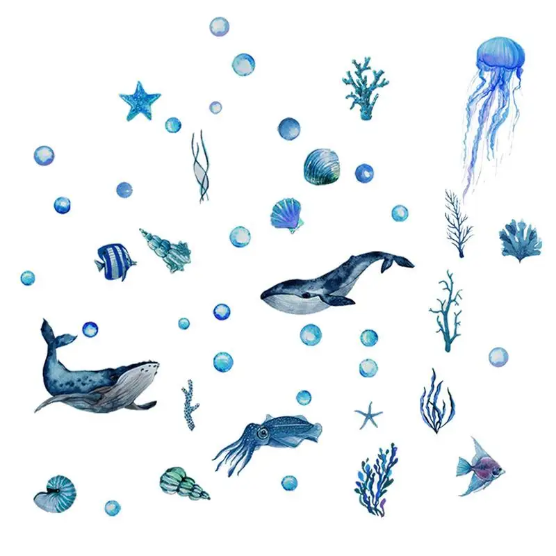 

Флуоресцентные наклейки на стену, "светящиеся" Морские водные знаки "," океанская тема ", водонепроницаемые, многоразовые, с морскими животными
