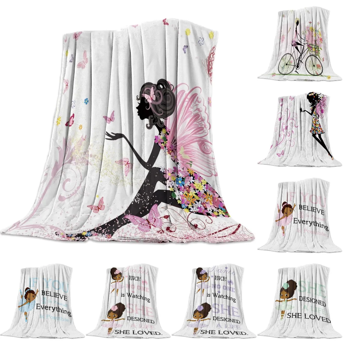 

Flower Fairy Girl Bedspread Bed Cover Blanket Travel Throws Throw Wrap Wrinkle-Resistant Improve Sleep Personalized Microfiber