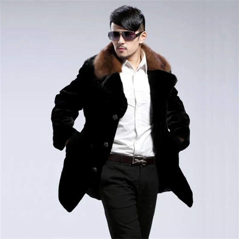 Autumn faux mink fur leather jacket mens winter thicken warm Single-breasted fur leather coat men loose jackets fashion B228