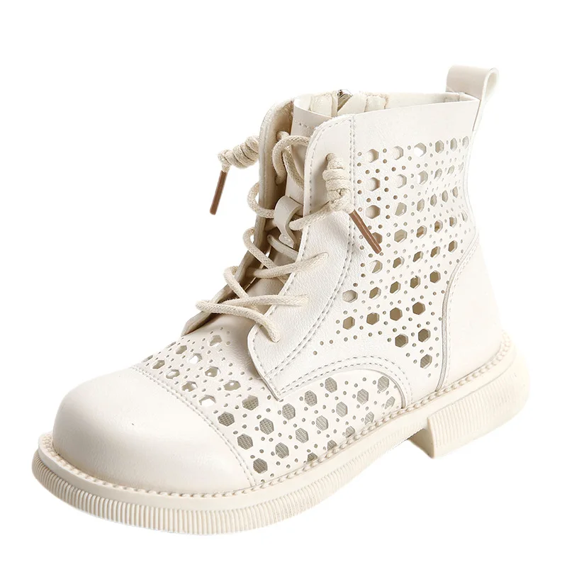 

Girl's Boots Kids Mesh Lace-up Tide Boots 2022 Summer Fashion Casual Children's Single Boot Hollow Out Sandals Size 25-36