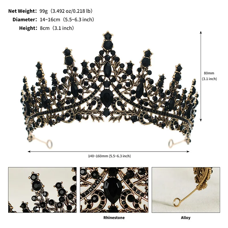 Женская Корона из черного барокко с кристаллами классические украшения для