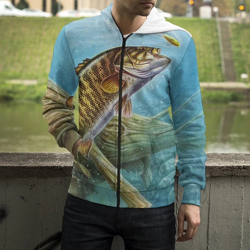 

Толстовка унисекс на молнии, с длинным рукавом и 3D-принтом рыбы