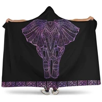 hooded blanket purple elephant black mandala hindu indian hippie festival gypsie lotus chakra trippy colorful throw