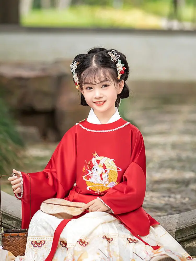 Детский набор из трех предметов Hanfu с вышивкой в китайском стиле для девочек