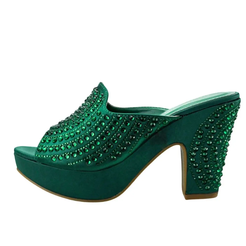 Italian Designer Women Shoes Chunky Sandals Platform Shoes Wedding Dress Pumps High Heel Bling Bling Female Square Heel Mules